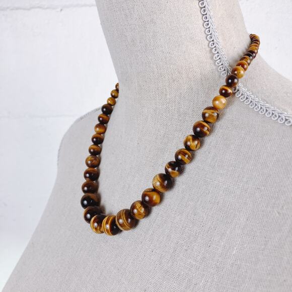 Signed Jay King DTR Sterling Silver Tiger Eye Graduated Gemstone Necklace 22 VTG - Picture 9 of 11